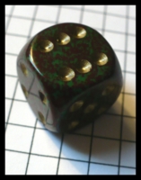 Dice : Dice - 6D Pipped - Brown With Green Speckles and Gold Pips